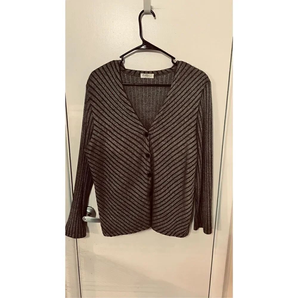 Gaby Tricot Vintage Made in Italy Milan Sweater Gray Button Down Cardigan Womens